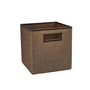 11 in. H x 10.5 in. W x 10.5 in. D Brown Fabric Cube Storage Bin