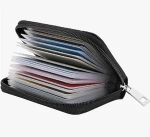 Genuine Leather Credit Card Holder Zipper Wallet With 26 Card Slots