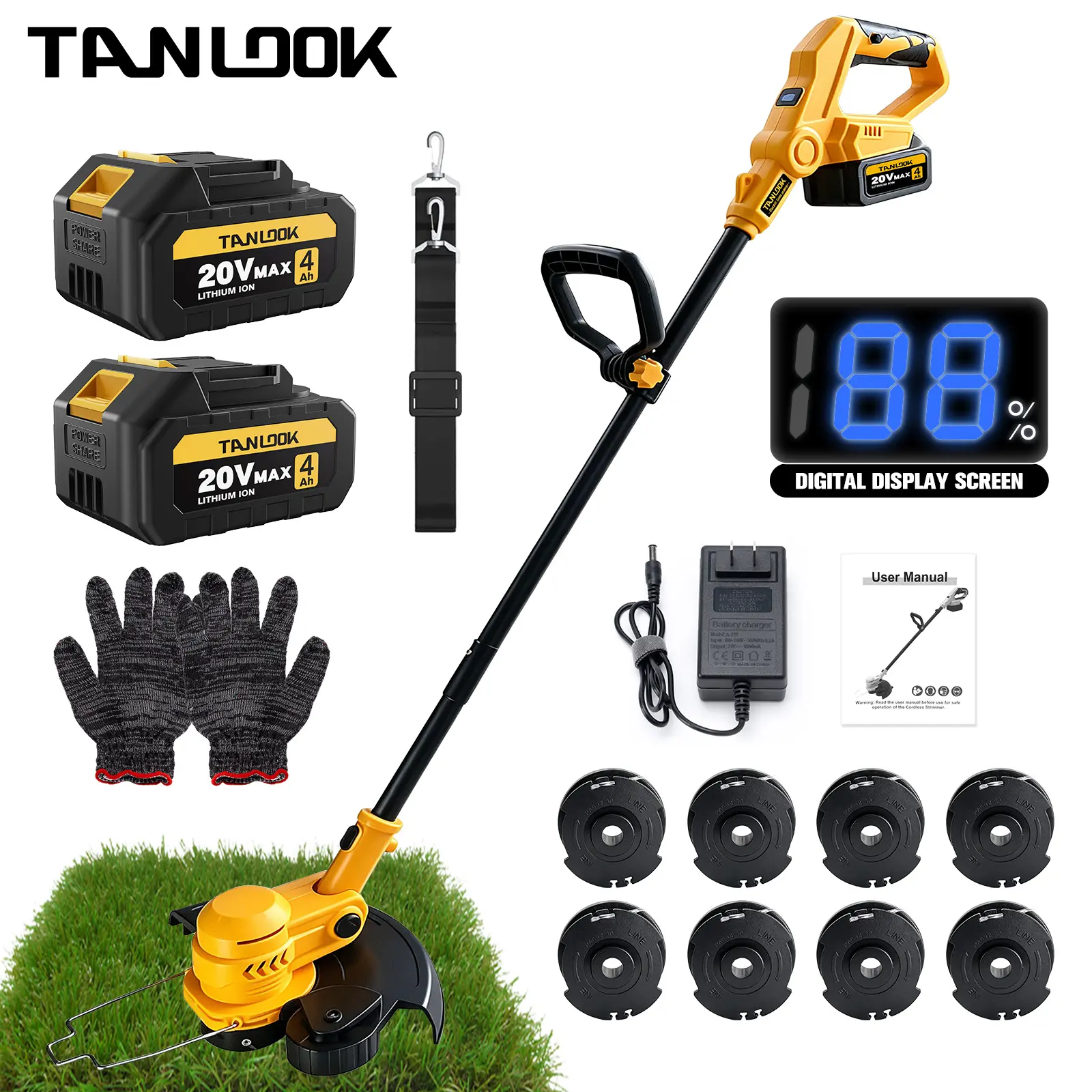 Tanlook Cordless String Trimmer - Handheld Cordless Trimmer with Adjustable Head, Portable Battery-Powered Grass Weed Wacker, Lightweight Electric Grass Cutter for Lawn, Yard Weeding & Trimming