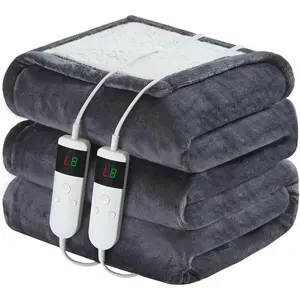 Electric Heated Blanket Queen Size 84''x90'' Soft Flannel & Sherpa, 10 Heating Levels, 8h Auto Shut-off Overhead Protection Machine Washable