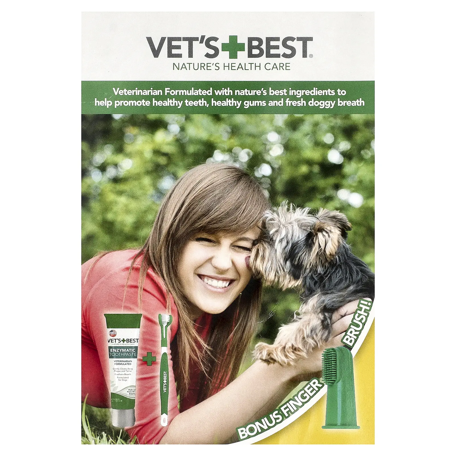 Vet's Best Dental Care Kit with Finger Brush, For Dogs, 3 Piece Set