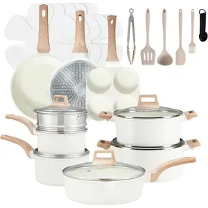 PFOA-Free Nonstick Cookware Set 25-Piece, Die-Cast Aluminum Kitchen Pots and Pans Set with Ceramic Coating, Induction Compatible Cookware Set Includes Frying Pans Saucepans Stockpots Steamer & Utensils