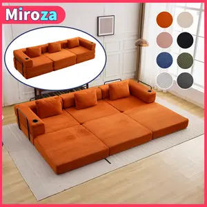 Modular Sofa bed with 3 seaters, Convertible Boneless Sleeper couches with Pillow, Corduroy folding mattress couch with Fixed-shape frame. Floor sofa lounge couch for living room bedroom lounge studio—2 package shipping