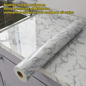 One roll[23.62*393.70 in]Smooth marble peeling and pasting wallpaper - Waterproof and oil resistant for kitchen lining, bedroom, living room, and furniture renovation - Easy to apply home decoration for DIY enthusiasts and home decorators