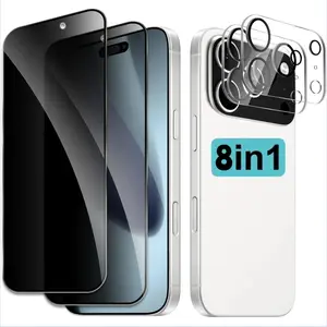 5pieces + 3pieces Privacy Screen Protector for iPhone 13 15 14 Pro Max 16 16E 17 Pro Max Plus Air Value Pack of 5 Anti-Peeping Tempered Glass with 3 Phone Lens Protectors 9H Hardness HD Clarity