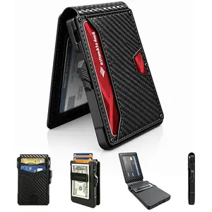 Minimalist Men’s RFID Blocking Pop-Up Aluminum Card Holder, Slim Bifold Wallet with Money Clip and ID Window