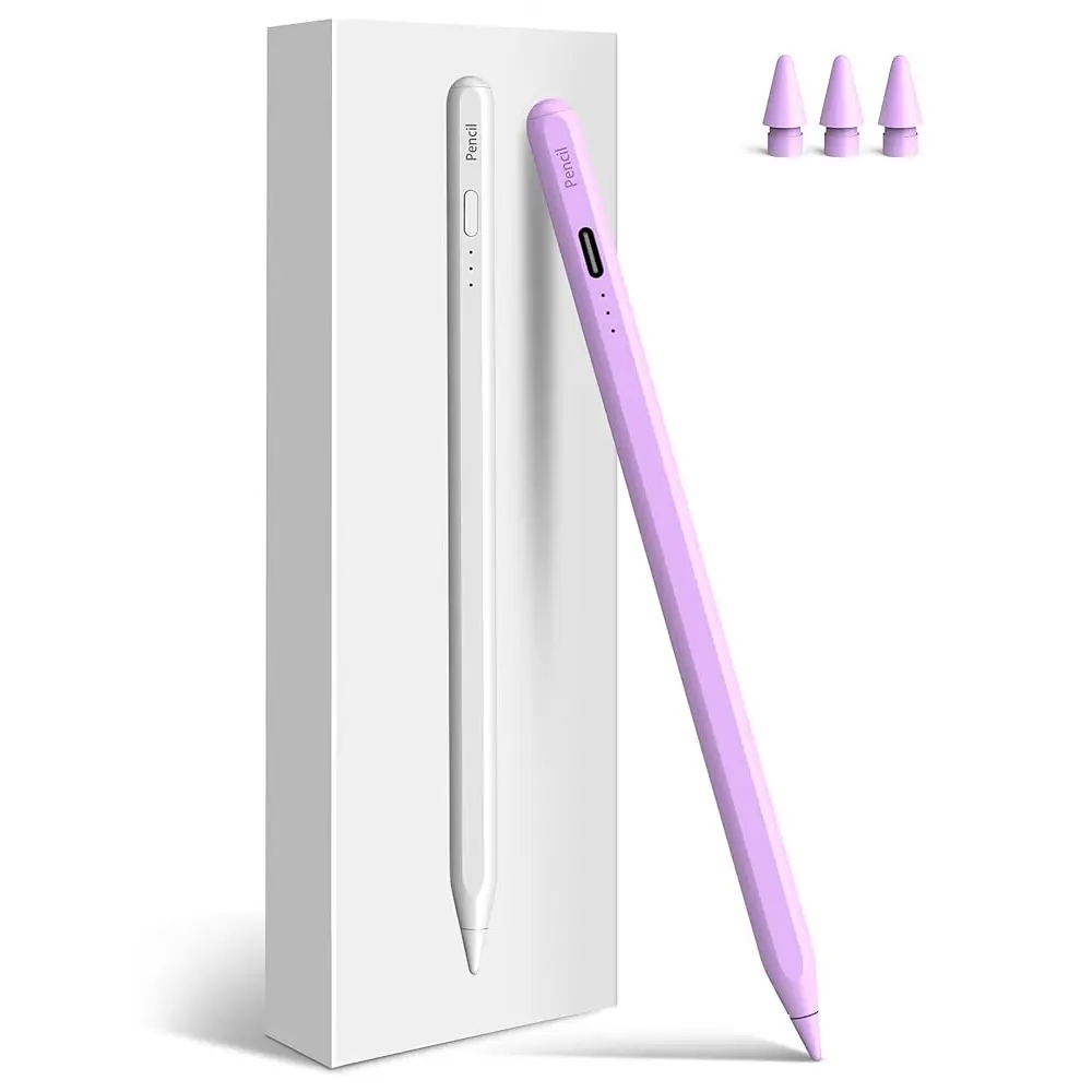 Tablet Accessories Stylus Pen for iPad 6th-11th Gen, 10 Mins Fast Charging, Palm Rejection, Tilt Sensitivity, Button-Equipped, Compatible with 1st/2nd iPad Pro 11"/12.9"/M4, Air 3/4/5/M2/M3, Mini 5/6, Purple