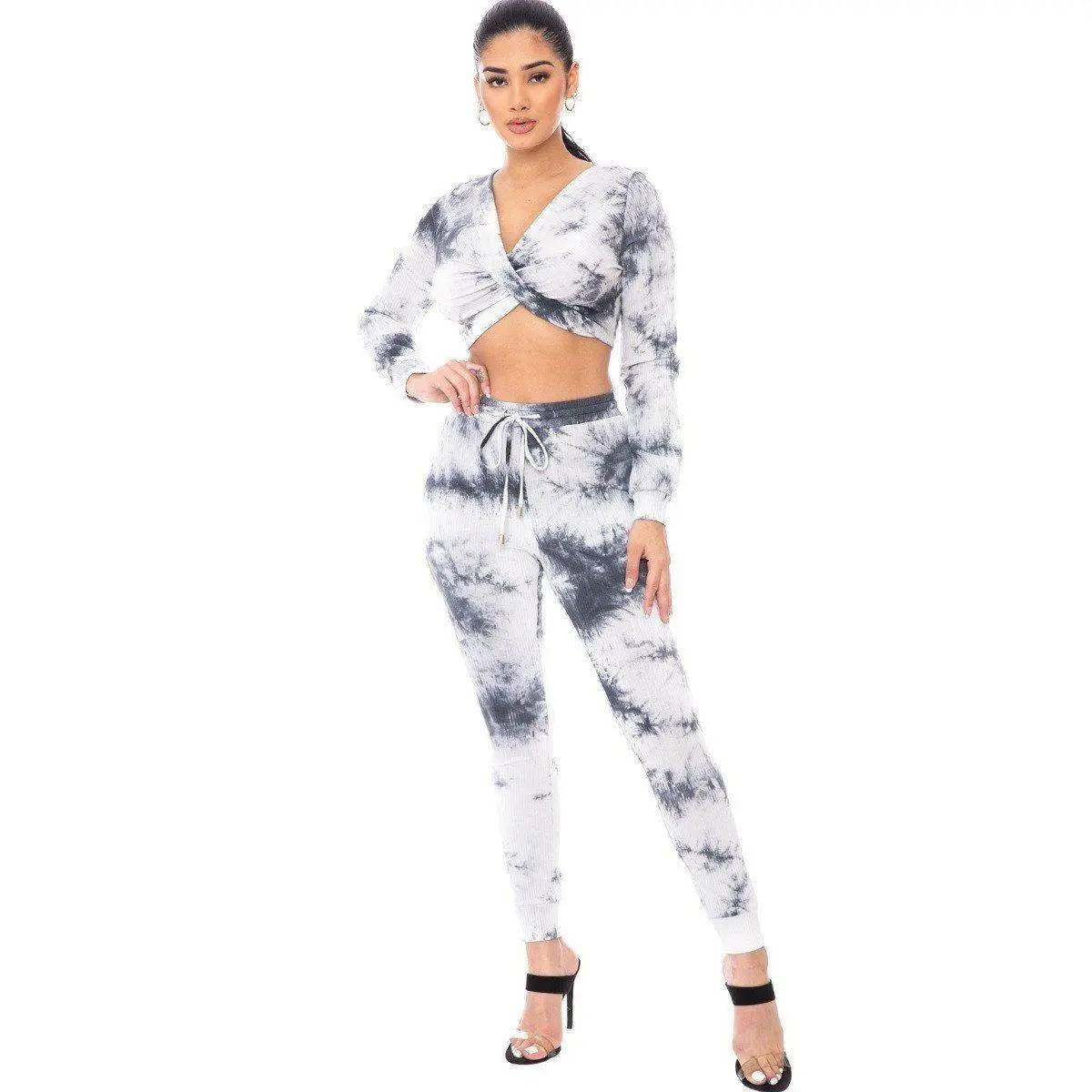 Tie Dye Ribbed Sweater Set in Charcoal