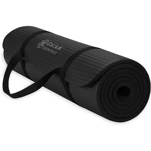 Gaiam Essentials Thick Yoga Mat Fitness & Exercise Mat with Easy-Cinch Yoga Mat Carrier Strap, 72"L X 24"W X 2/5 Inch Thick Fit For Life
