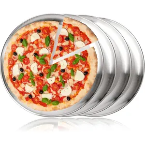 4 Pack Stainless Steel Pizza Pan, 13-1/2 Inch Tray Oven Crisper, Round Sheet Baking Pan  Serving Plate for Pie, Cookie, Dishwasher Safe