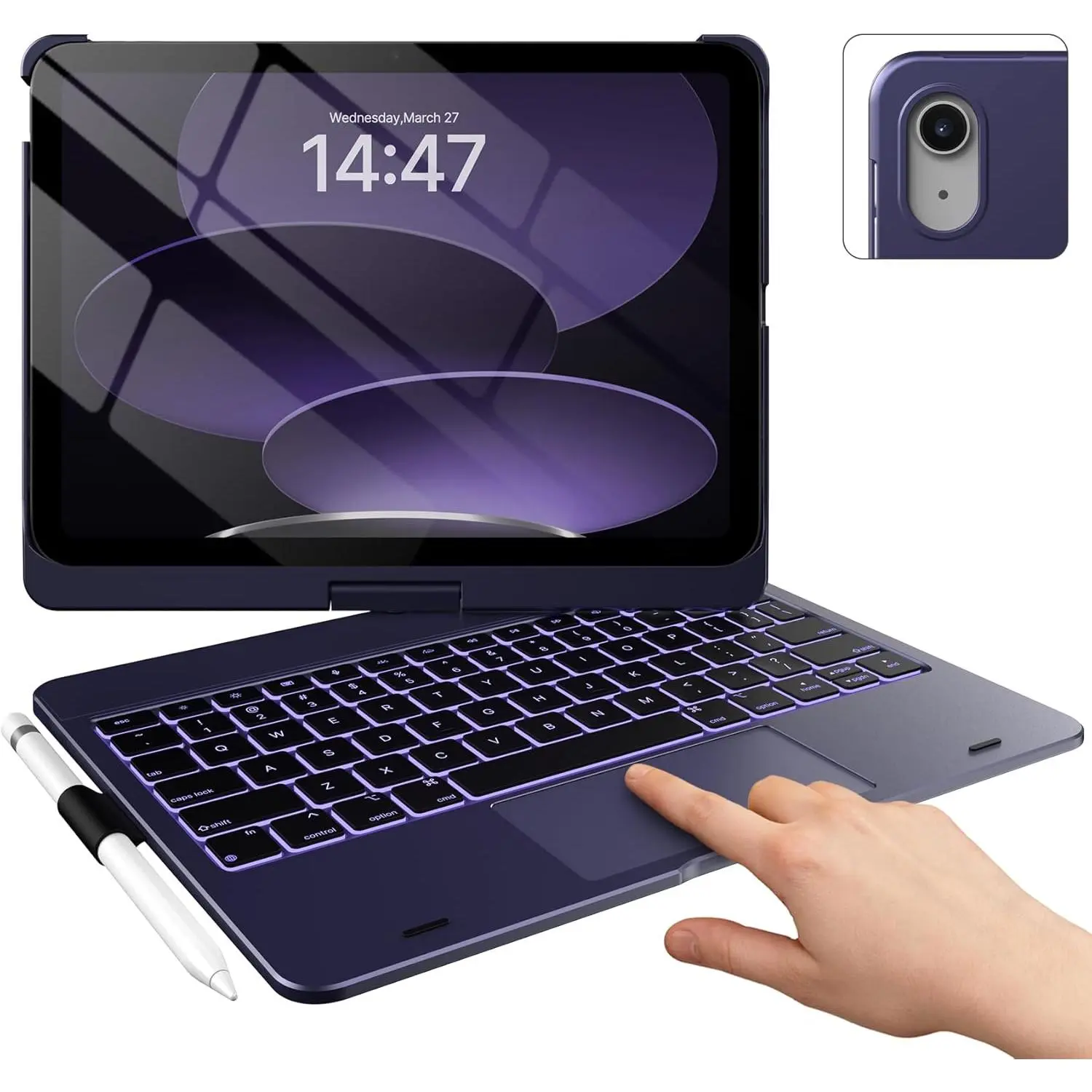 Touch iPad 10th Generation Case with Keyboard (10.9", 2022) and iPad A16 (11th Gen, 2025) - 360? Rotatable, 11-Color Backlit, Multi-Touch Trackpad, Thin & Light (Midnight )