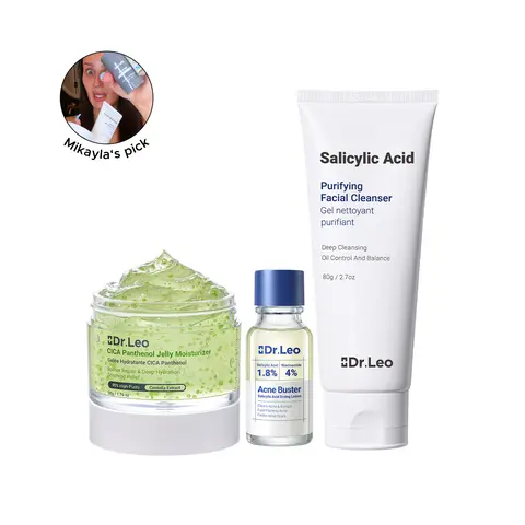 Dr.Leo 3-Step Relief Kit - Salicylic Acid Cleanser, Centella Panthenol Soothing Cream, Drying Lotion | Hyaluronic Acid Moisturizing Powder Spot Treatment, Oil Control, Lightweight Post-Mark Care for Acne-Prone Skin #sohochic #tiktokshopbacktoschool