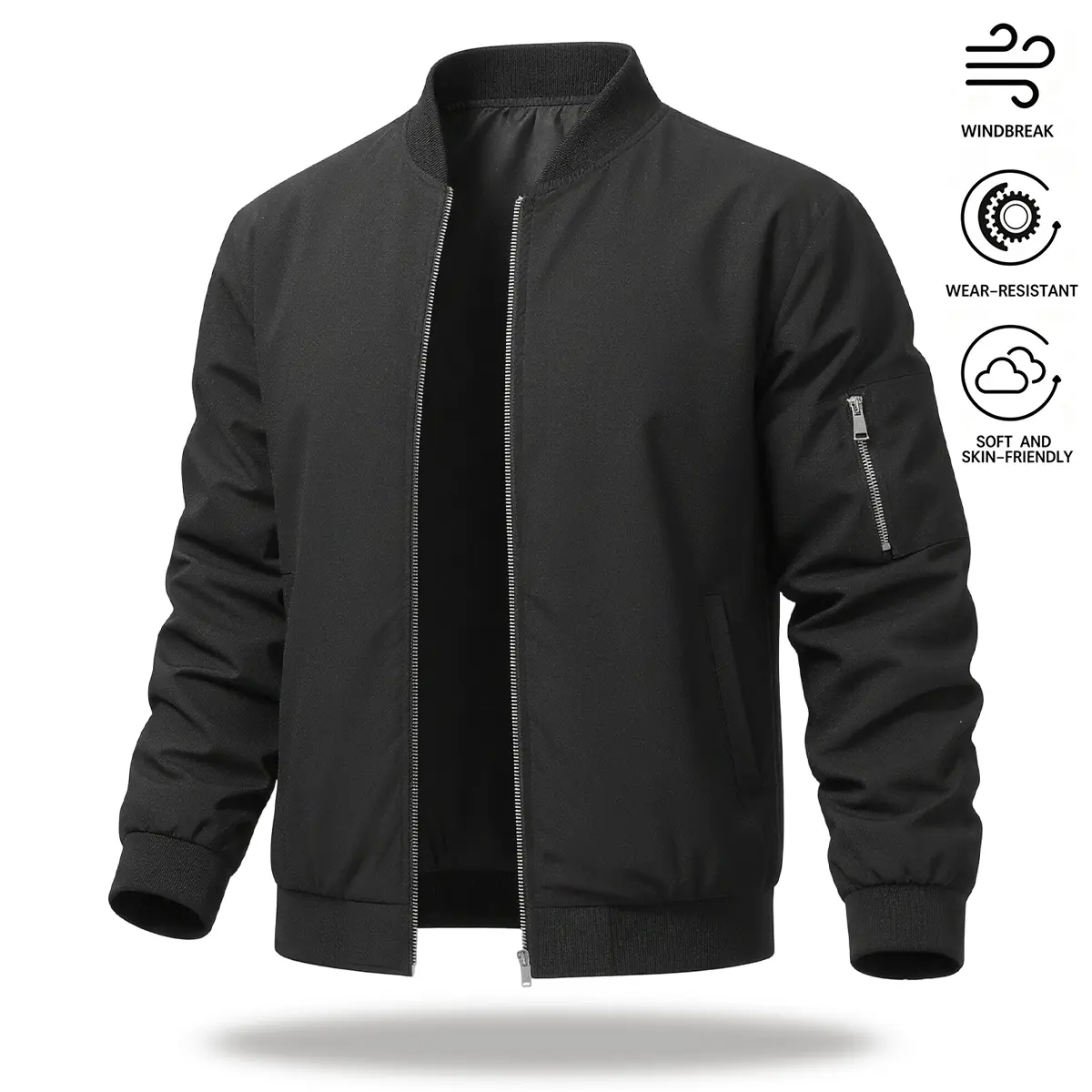 Purebeat Men's Lightweight Baseball-Collar Coat, Casual Fitted Jacket - Thin Smooth Polyester Plain Fabric, Modern Casual Design, Windproof Waterproof Long Sleeve Spring-Autumn Outerwear (Men's Lightweight Jackets), Coats
