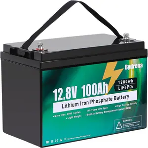 Bydrena 12.8V 100Ah LiFePO4 Deep Cycle Battery with 150A BMS & Temperature Control for Golf Cart RV Marine Home Energy Power
