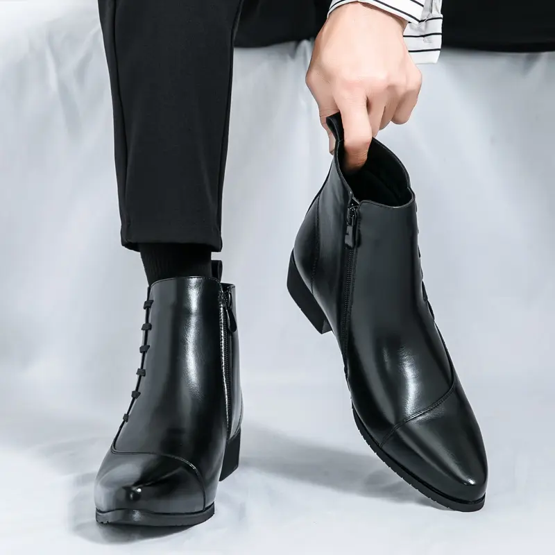 【fathersday】Men's Business Fashion Ankle Boots Casual Outdoor Boot Black PU Leather Formal Dress Shoes for Work Office All-match Commuter Shoes for Daily Wear Footwear Closed Botas Premium