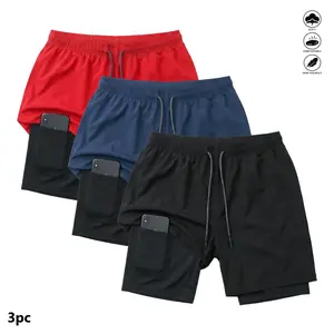 Women's Unisex 3-Pack Athletic Shorts, Gender Neutral Fitted Cut with Compression Liner, Quick Dry Elastic Waist Drawstring, Pockets for Running, Gym tiktokshopspringglowup,summervibes