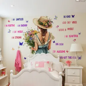 Set of 2 Inspirational Wall Stickers, Floral Beauty Backdrop Quotes, 30x90cm, Living Room Bedroom Home Decor, Motivational Art Decals, Decorative Wall Sticker, Floral Pattern Sticker