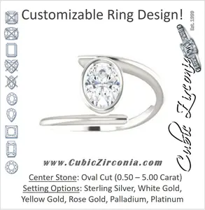 Cubic Zirconia Engagement Ring- The Lacy Michelle (Customizable Bezel-set Oval Cut Solitaire with Thin, Twisting-Bypass Asymmetrical Band)