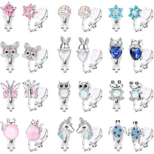 Fansilver Clip on Earrings for Women Flower Butterfly Turtle Star Heart CZ Clip Earrings Set Silver Non-Pierced Earrings Pack for Teens s 12 Pairs
