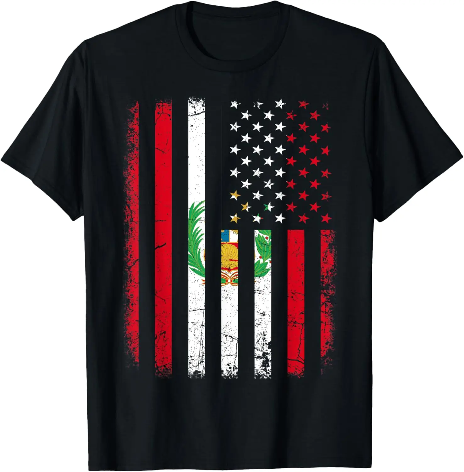 Women's 100% Cotton Vintage Short-Sleeve Round Neck Casual Distressed Graphic Tshirt, Peruvian American Flag Design for Peruvian Roots Pride Everyday Clothes