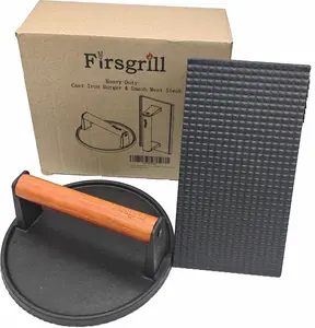 Firsgrill Burger Press 7.08" Round & 8.3‘’X4.3”Rectangle Heavy-Duty Cast Iron Smash Meat Steak With Wood Handle for Blackstone Camp chef Pitboss Weber Treager Griddle Grills (Round & Rectangle)… wood pellets