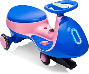 12V Electric Wiggle Car Ride On Toy with Pedal, 2 in 1 Rechargeable Battery Swing Car, Anti-Rollover, Flashing Wheels, Bluetooth, Music, Blue & Pink