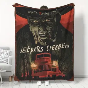 1pc Jeepers Creepers Horror Movie Blanket - Soft Fleece All-Season Throw with Iconic Film Poster Art, Freddy Krueger-Inspired Vampire Killer Design for Bed, Sofa, Camping & Travel - Machine Washable, Plush Fleece with Bold Red & Black Horror Theme