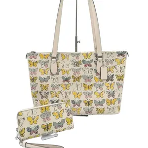 Pre-owned coach Coated Canvas Tote Bags Gallery Tote Bag with Butterfly Print matching wallet