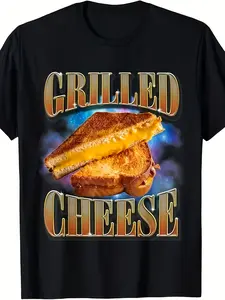 Men'S Funny Grilled Cheese Meme T-Shirt| Retro 9s Vintage Graphic Tee with GR, Crew Neck, Slight Stretch Fabric, Regular Fit, All-season