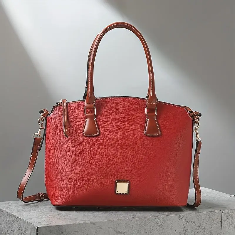 Refined Top Handle Zipper Satchel, Fashion-Forward Womens Textured Bag for Everyday Style, Timeless Vintage Western Handbag - Eye-Catching Colorblock Design
