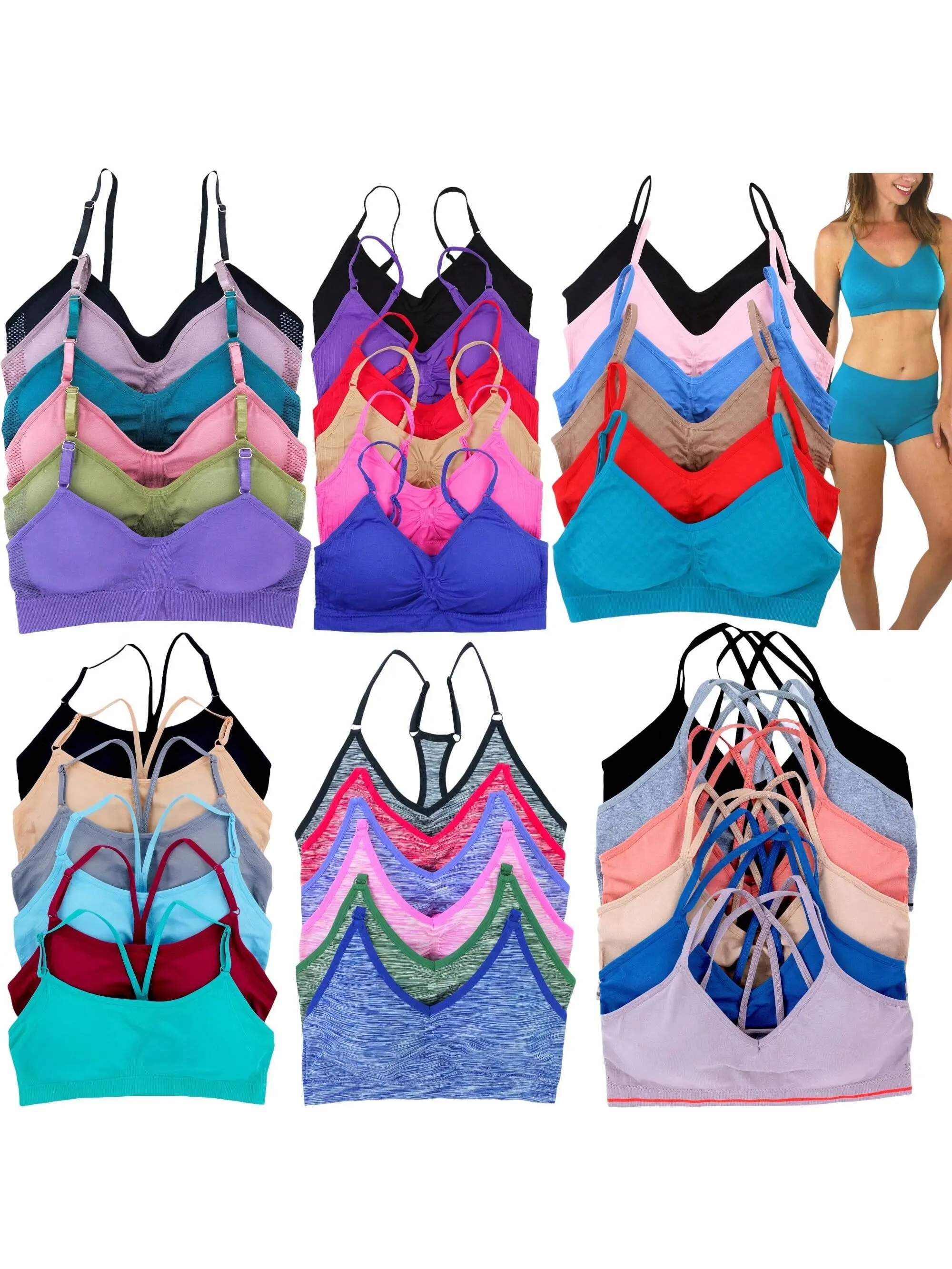 ToBeInStyle Women's Pack Of 6 Randomly Selected Padded Seamless Bras & Bralettes (Sizes 30A To 42DD) Lace Nylon