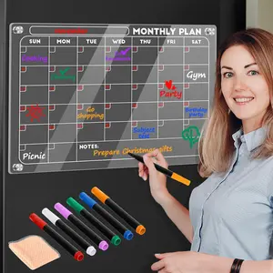 Acrylic Magnetic Calendar for Fridge, Monthly and Weekly Calendar Planning Board Transparent Dry Erase Board Family to Do List for Kitchen Organization Apartment Decor Include 6 Colored Markers