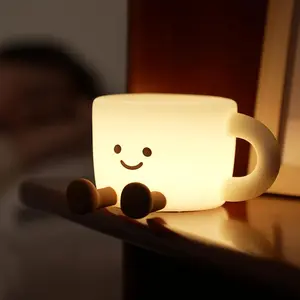 Coffee Cup Night Light – 7 Color Changing Dimmable Warm Light, Touch Control Bedside Lamp with Timer, Rechargeable Portable Mood Light for Nursery, Bedroom, Office, Gift