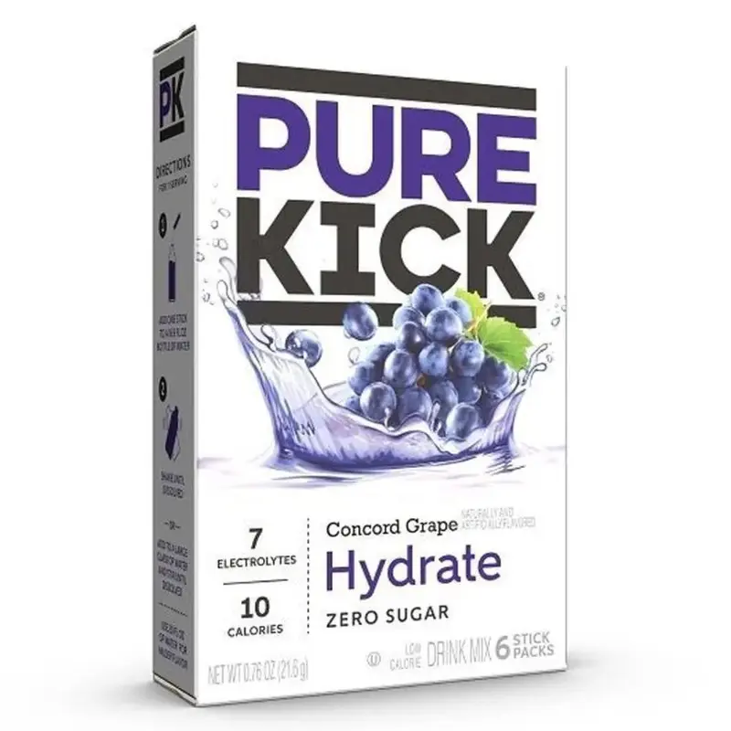 6x Pure Kick Hydrate Grape Flavor Drink Mix - Energy Formula Flavoring Powder, Hydration Drink Packet Flavoring, 12oz Energy Beverage, Drink Packet Flavoring Powder