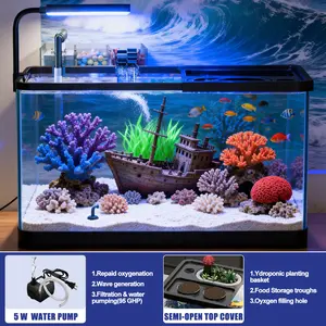 5 Gallon Fish Tank, Aquarium Plastic Starter Kit with Filter, led Light, sponge, and filter ball, Fish Tank for Betta, Plastic Nano Aquarium with Lid(18.5*7.87*8.07 inch / Black) (5 Gallon Fish Tank)