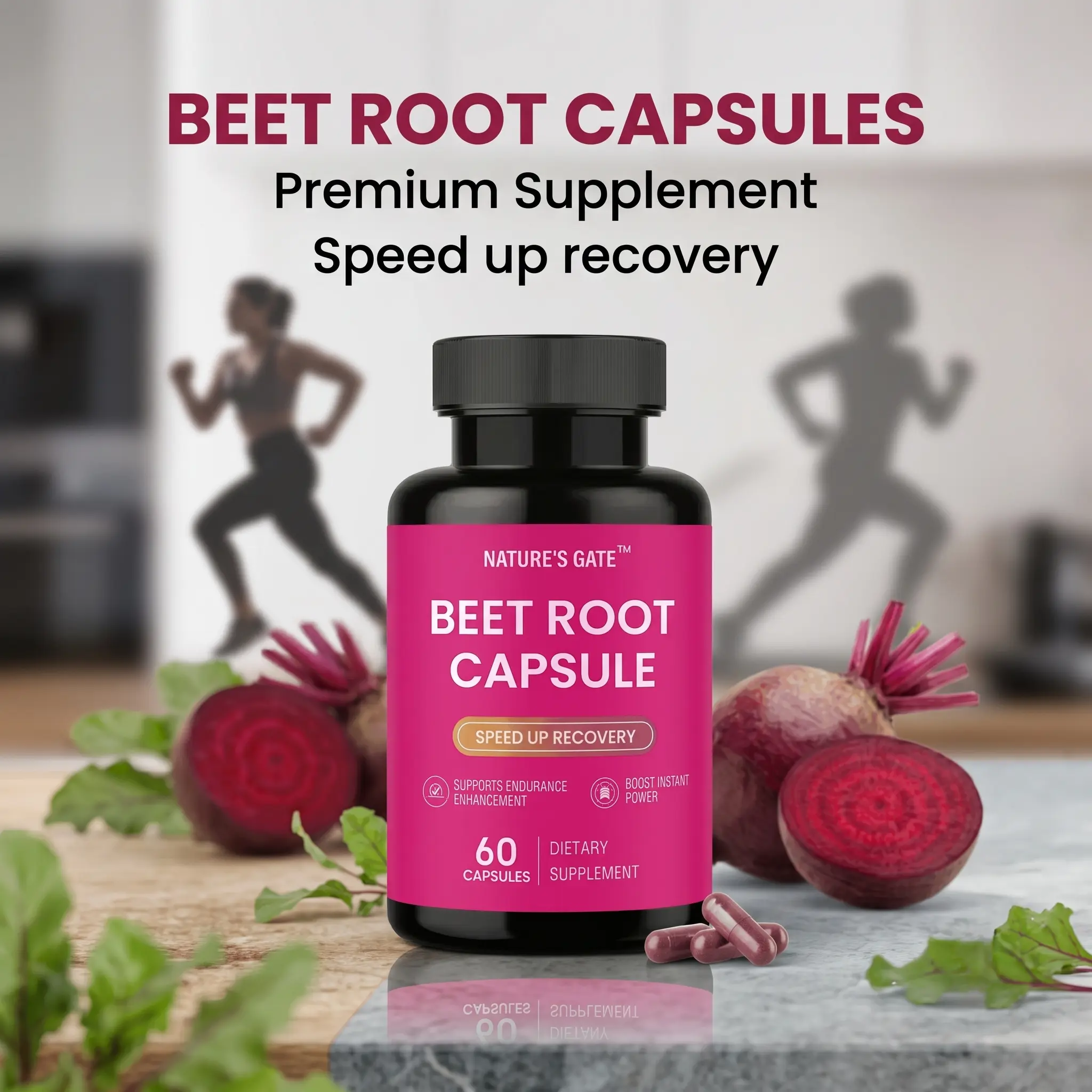 Organic Superfood Beetroot Capsules - 2000mg Concentrated Form Botanical Extract Supplement, Nitric Oxide Booster for Blood Flow and Circulation, 15 Servings, Post-Exercise Endurance Support (Back to School), Prop 65 Safe