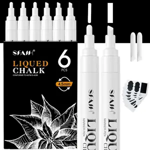 White Liquid Chalk Markers - 6 Dry Erase Chalkboard Markers for Signs, Windows, Glass, Chalk Pens with 20 Chalkboard Labels, Reversible Tips - 4.5m Chisel Point & 1-3mm Fine Tip, Non Toxic