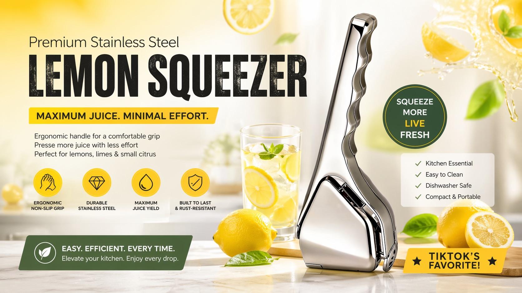 1/2 PCS Stainless Steel Lemon Juice Squeezer - Clean Manual Citrus Juicer, Manual Lemon Squeezer, Manual Lemon Juicer, Handheld FruitJuicer for Fresh Juice Lemon, Lime, Orange, Durable Compact Easy, Dishwasher SafeKitchen Gadgets