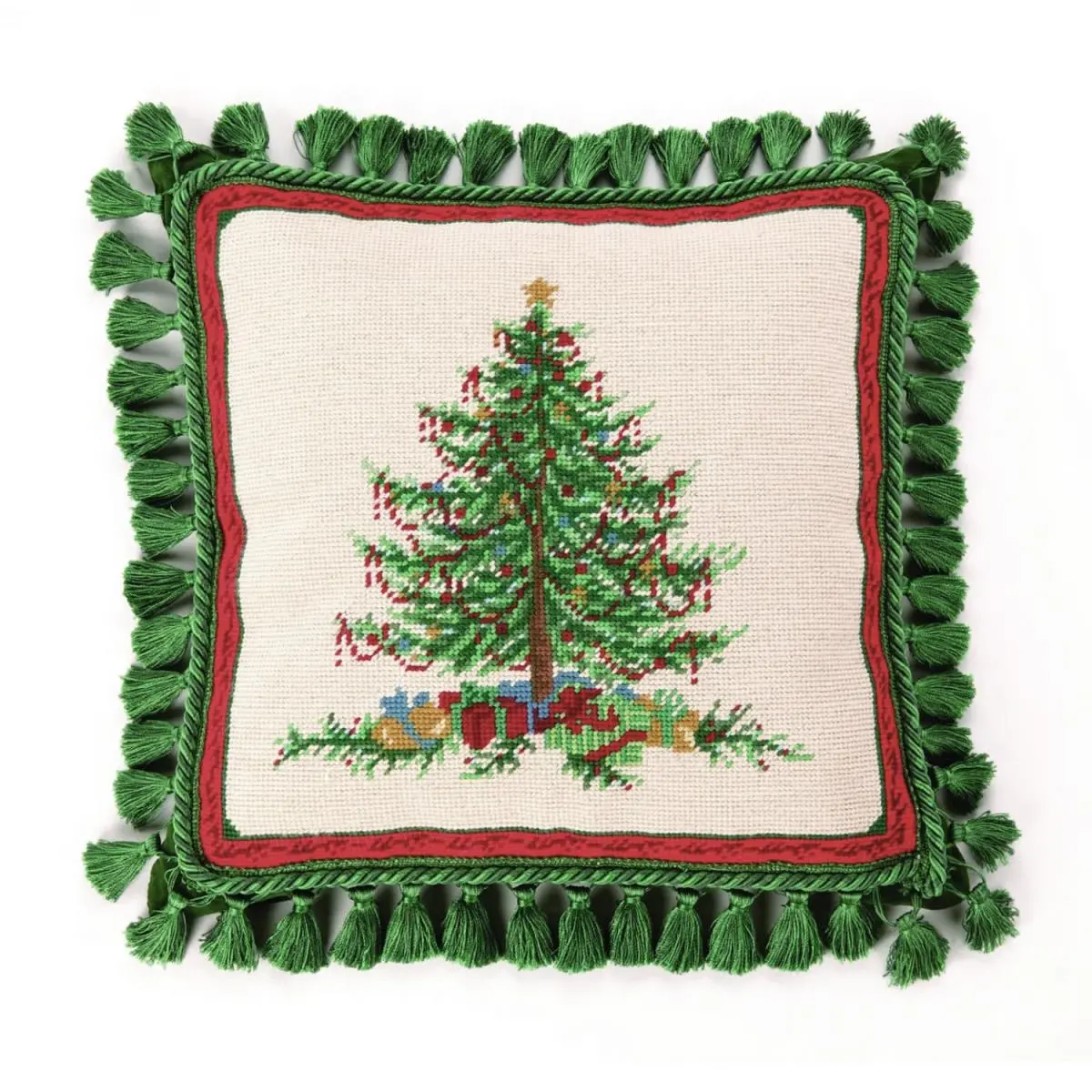 Peking Handicraft 31SERX12C16SQ Square Shape Wool Cotton Classic Christmas Needle Point Pillow, 16x16 in., for Home Décor