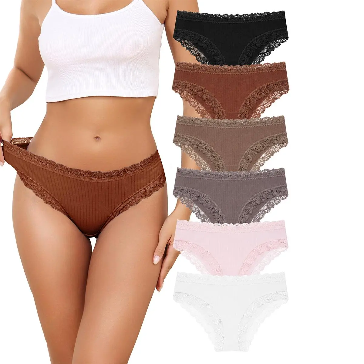 LEVAO Women’s Lace Cheeky Bikini Panties – Cotton Blend, Soft Stretch, No Show Sexy Hipster Underwear, 6 Pack
