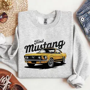 Ford Mustang Vintage Car Sweatshirt – Classic Muscle Car Graphic Pullover, Retro American Auto Crewneck for Men