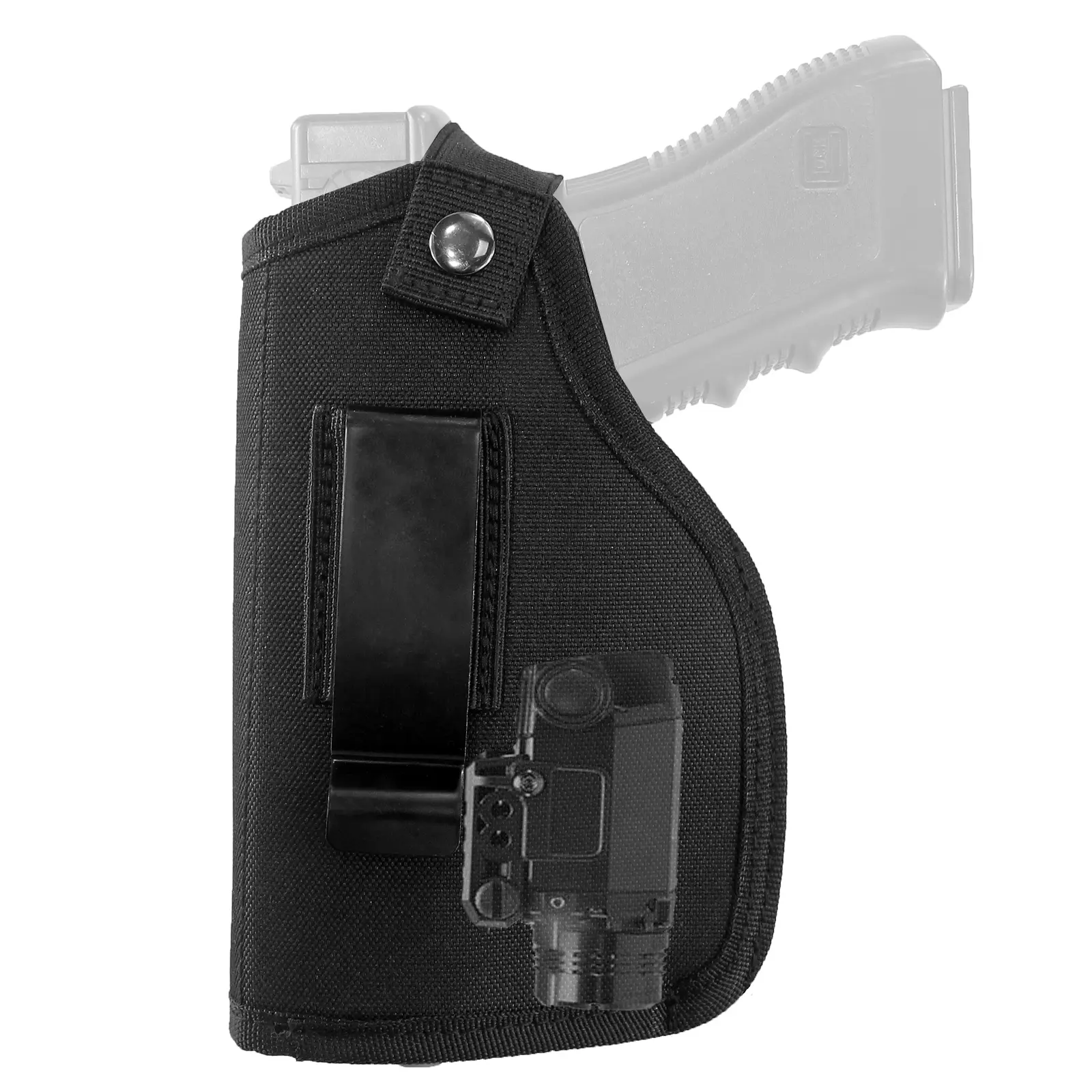 Concealed Carry Belt Clip Gun Holster, Universal Fit for Handguns with Laser or Light Attachment, Inside or Outside Waistband Carry, Black, Belt Clip Holster