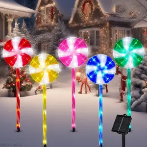 Outdoor Christmas Decorations Solar Pathway Lights, Set of 5 Lollipops Peppermint Stake Lights, 8 Modes Candy Cane Walkside Lights, Outdoor Xmas Decoration for Walkway,YardAB10TitanFix