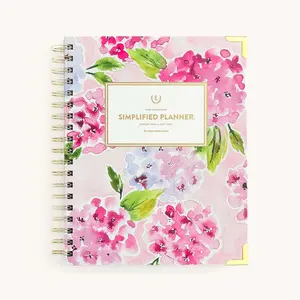 2026-2027 Spiral Bound Planner Notebook, Simplified Weekly Planner, Blush Hydrangea Office Stationery Organiser