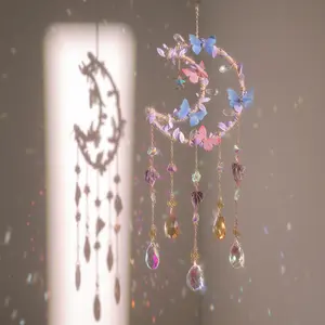 Moon Sun Catcher Butterfly Vine Wrap Design Crystal Ball Pendant Perfect Christmas Gift Home Decor Wall Hanging Ornament for Festive Season
