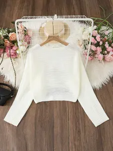 Casual Batwing Sleeve Crop Cardigan Knitwear, Long Sleeve Front Button Up Top, Daily Wear, Stylish and Comfortable, Perfect for Everyday, Knitting
