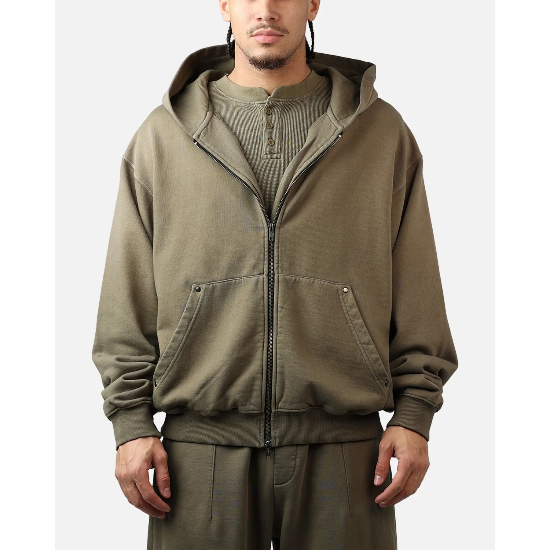 American Thrift Zip Hoodie Washed Olive