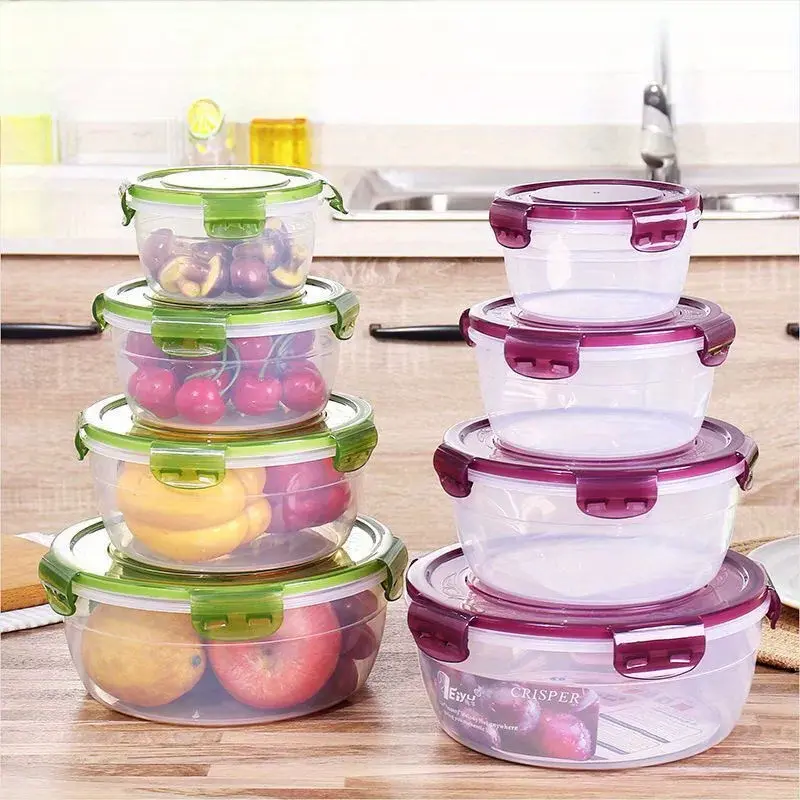 Reusable Round Meal Prep Containers with Lids - 4PCS Clear PP Stackable Multi-Size Kitchen Food Storage Containers for Fruit, Lunch