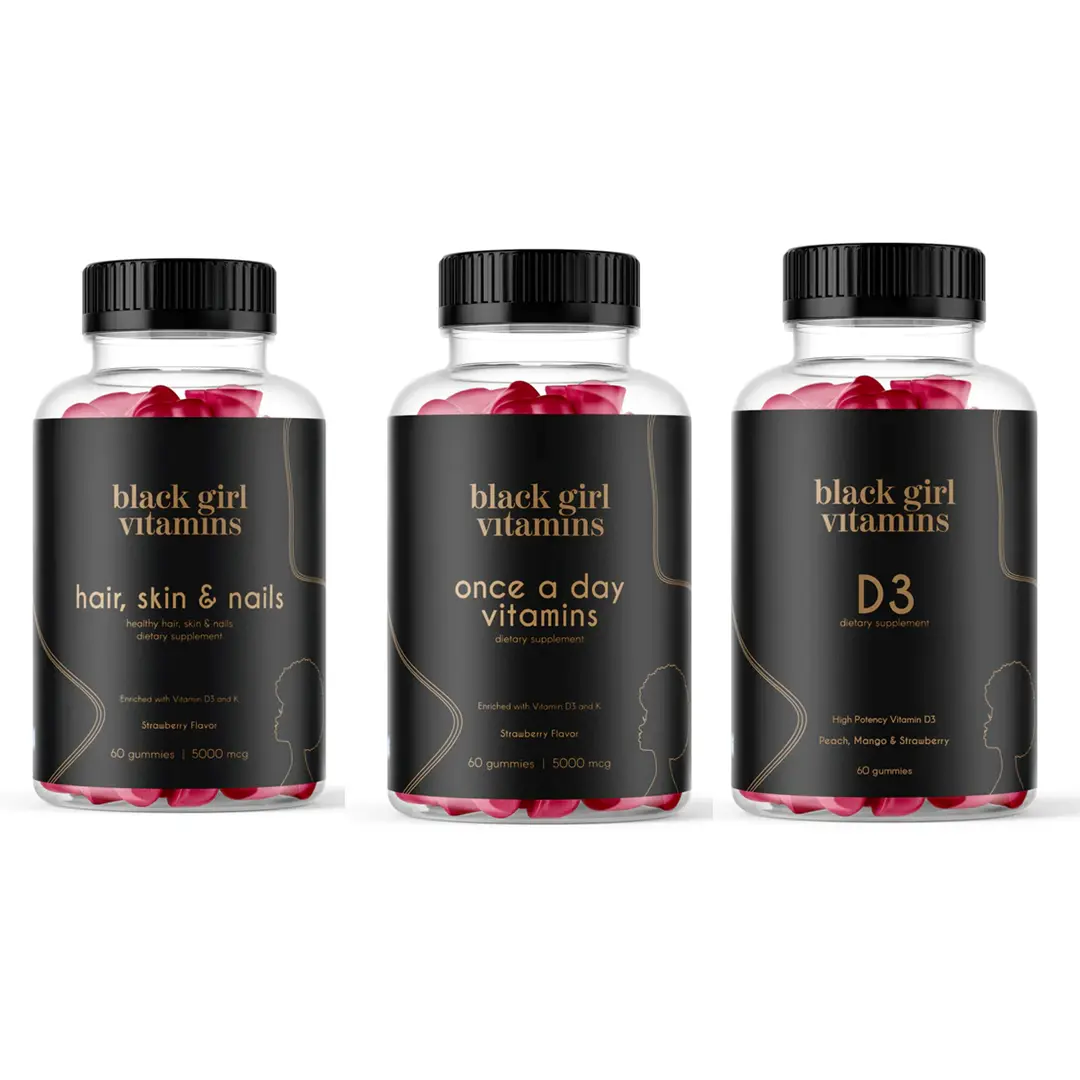 Black Girl Vitamins Look Good Feel Good Bundle Hair Skin Nails 30 Day Supply Vitamin D3 Gummies No Nasties Halal Certified Vegan Friendly