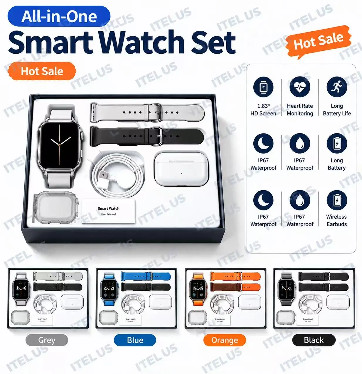 Men Women Daily Smartwatch Complete Bundle, HD Touch Screen Fitness Smart Watch with Wireless Earbuds Accessory Kit